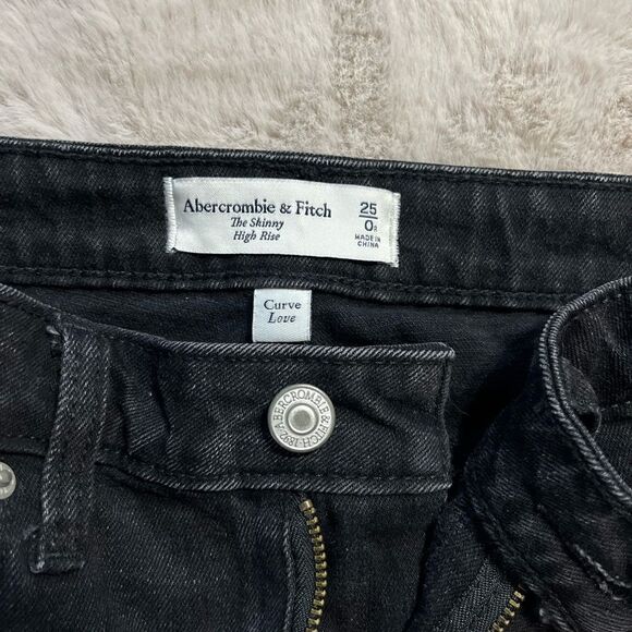 Abercrombie & Fitch The Skinny High Rise Curve Love 25 0 R Black Split Hem Jeans - Picture 4 of 6